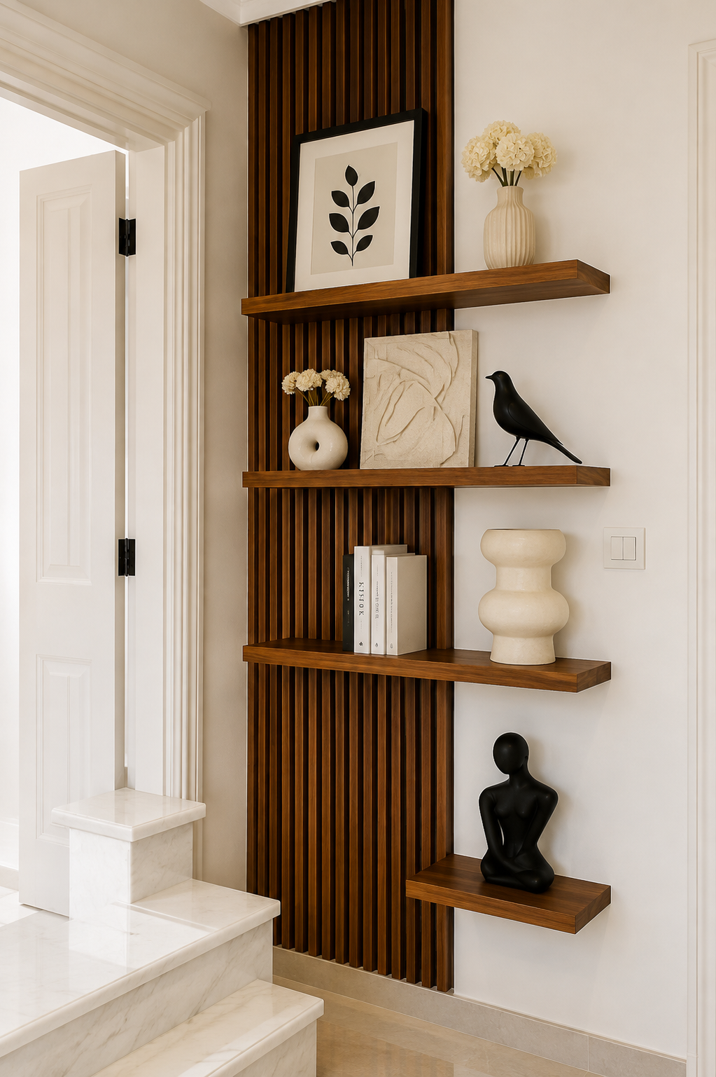 Custom wooden display shelving unit